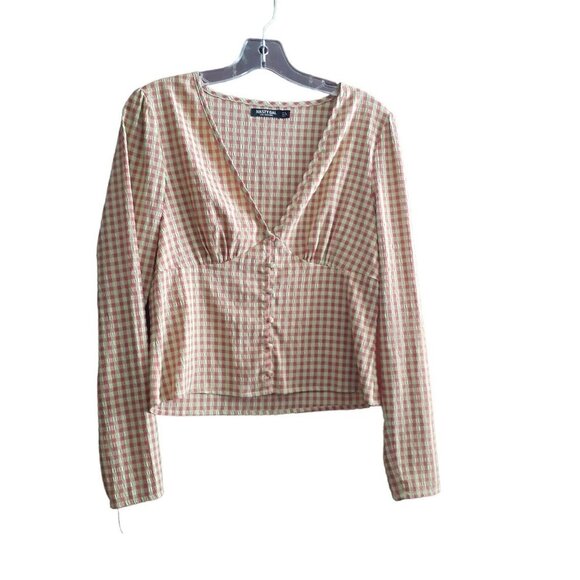 Nasty Gal Crop Top Orange & Chartreuse Seersucker Covered Button Detail 4 - Picture 3 of 7